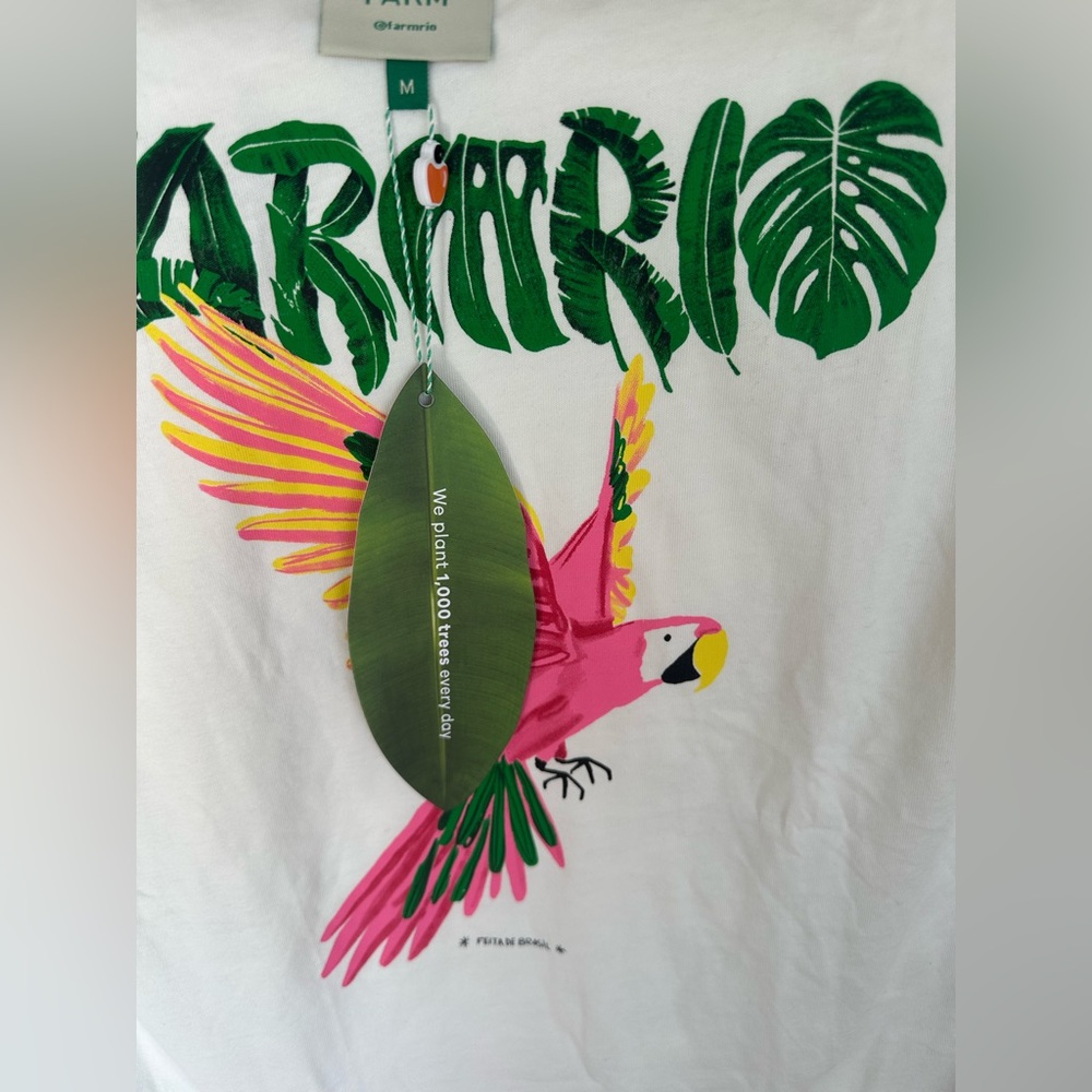 FARM Rio White Tee with Pink and Yellow Parrot Graphic - Picture 8 of 9
